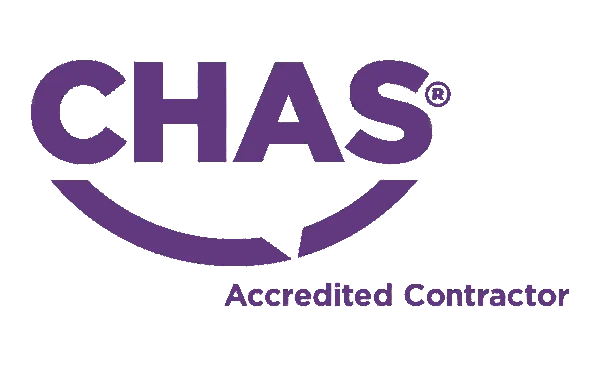 Logo for CHAS, a leading health and safety accreditation scheme in the construction industry, showcasing our commitment to maintaining high standards of health and safety on all our projects.
